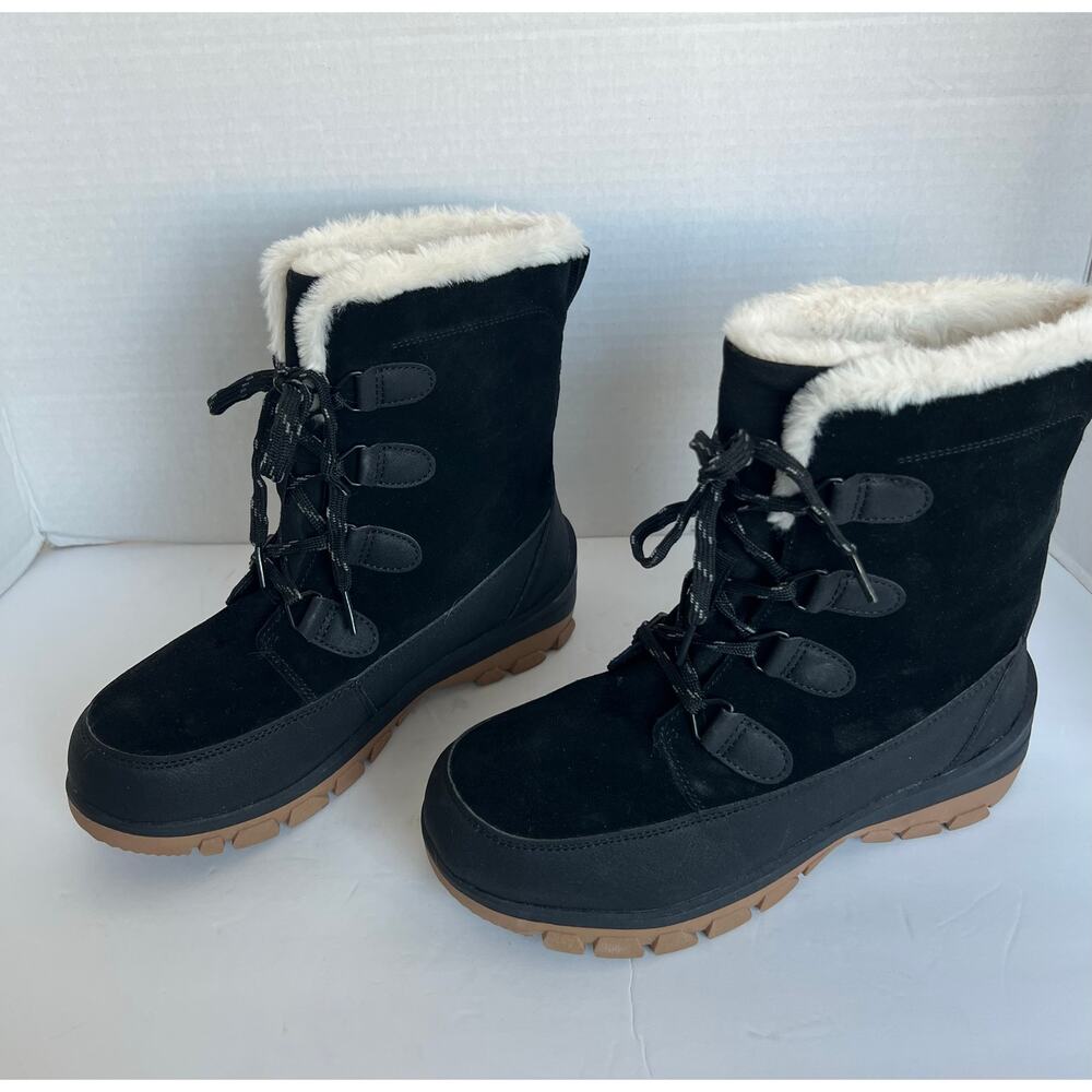Universal Thread Black‎ Leather Faux Fur Waterproof Ankle Winter Snow Boots 7W